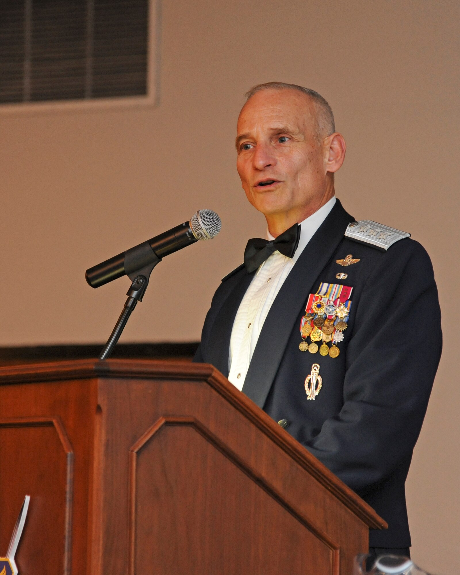 Lt. Gen. James Kowalski, deputy commander of U.S. Strategic Command, speaks to attendees of Air Force Global Strike Command’s inaugural Order of the Sword induction ceremony at Barksdale Air Force Base, La., Nov. 6, 2014. Kowalski, who served as commander of AFGSC from Jan. 2011 to Oct. 2013, was chosen by the enlisted corps to become the first inductee of the Order for his significant contributions to the welfare and prestige of the Air Force enlisted force and mission effectiveness. (U.S. Air Force photo by Senior Airman Jannelle Dickey/Released)