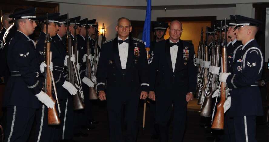 Lt. Gen. James Kowalski, deputy commander of U.S. Strategic Command, arrives at Air Force Global Strike Command’s inaugural Order of the Sword induction ceremony at Barksdale Air Force Base, La., Nov. 6, 2014. Kowalski, who served as commander of AFGSC from Jan. 2011 to Oct. 2013, was chosen by the enlisted corps to become the first inductee of the Order for his significant contributions to the welfare and prestige of the Air Force enlisted force and mission effectiveness. (U.S. Air Force photo by Airman 1st Class Joseph Raatz/Released)
