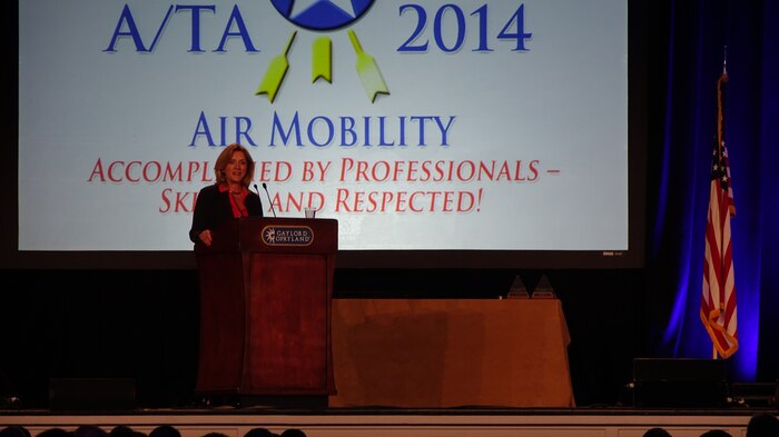 The Honorable Deborah Lee James, Secretary of the Air Force speaks during her Keynote Address at the 2014 Airlift Tanker Association 46th Annual Convention and Technology Exposition and Air Mobility Command Symposium, Gaylord Opryland Resort, Nashville, Tennessee.
