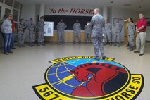 Chief Master Sgt. of the Air Force James Cody speaks with Airmen from the 567th Red Horse Squadron, while visiting Seymour Johnson Air Force Base, North Carolina, Oct. 10. During the visit, Cody spent time with Airmen of the 916th Air Refueling Wing and its Total Force Associate partner, the 911th Air Refueling Squadron. (U.S. Air Force photo/MSgt. Wendy Lopedote)
