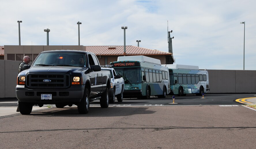 Phoenix Sky Harbor International airport held its triennial exercise, Phoenix, Oct. 30, 2014. The Federal Aviation Administration requires airports like Phoenix Sky Harbor to conduct a full-scale emergency exercise once every three years. This exercise not only satisfied that federal requirement, it also allowed the 161st Air Refueling Wing, the Phoenix Aviation Department, Phoenix Fire, police from the Phoenix valley, FBI, NTSB, and Homeland Security to exercise unified command procedures and provide hands-on training. The exercise simulated an aircraft emergency crash landing. The exercise also provided responders a first-hand view of the way they fit into the airport’s emergency response plan. Volunteers from the American Red Cross were present to collect information and pass out water. (U.S. Air National Guard photo by Tech. Sgt. Courtney Enos/Released)