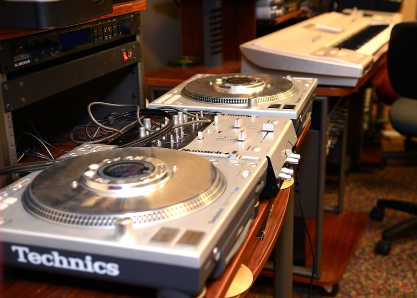 U.S. Air Force Airmen can use the music studio at the Community Commons at Langley Air Force Base, Va., at a rate of $25 an hour. The Community Commons is host to multiple other activity rooms as well, such as a basketball court and a video game room, which are free to use. (U.S. Air Force photo by Airman 1st Class Devin Scott Michaels/Released)