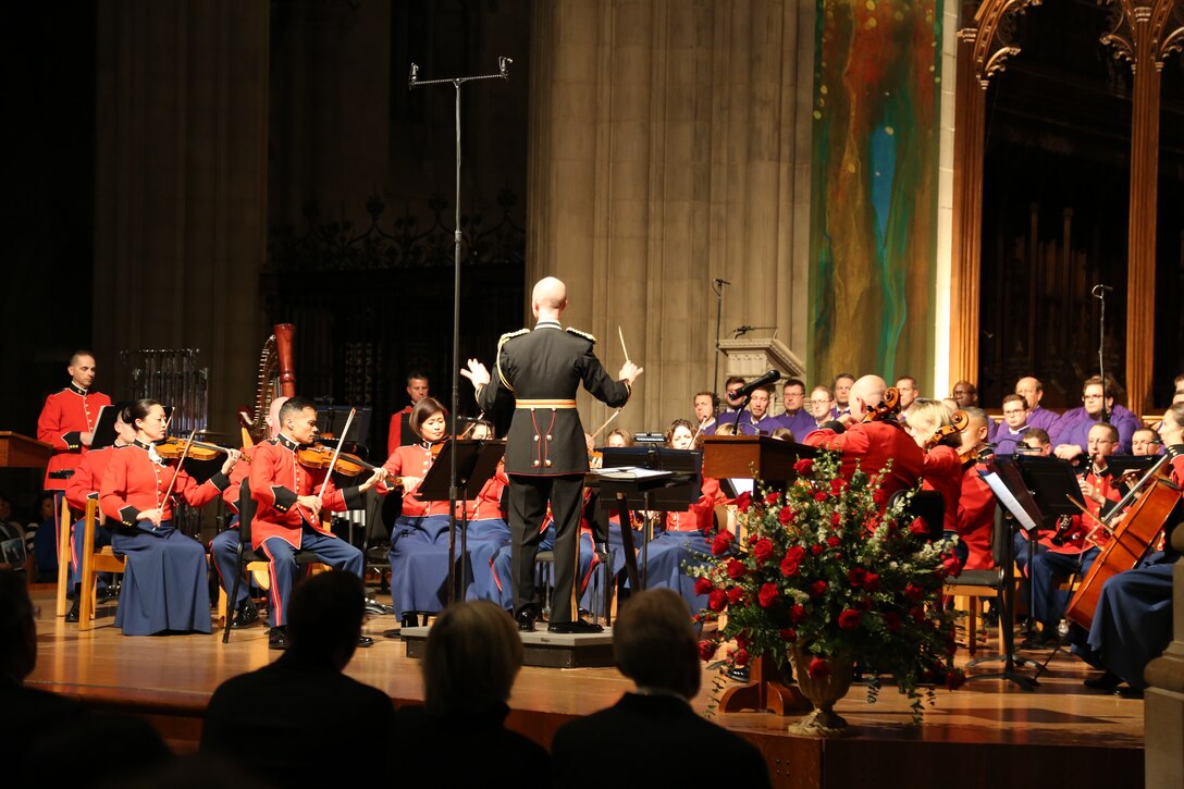 On Nov. 7, 2014, the Marine Chamber Orchestra and the Washington National Cathedral Choir performed a concert titled “Letters from War: A Tribute to Veterans” at the Washington National Cathedral. In addition to works such as John Williams’ Liberty Fanfare, The Lord is my Shepherd by John Rutter, and the Battle Hymn of the Republic, the moving tribute also included readings from letters sent from the font lines during the major conflicts of the past 100 years. (U.S. Marine Corps photo by Gunnery Sgt. Amanda Simmons/released)
