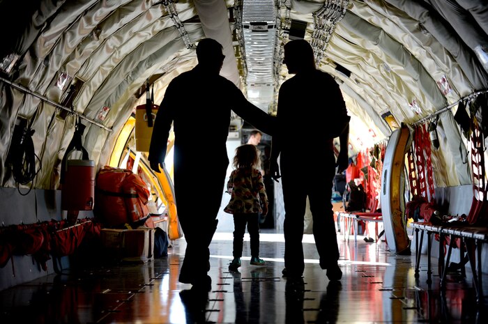 Visitors to the Nellis Open House walk through the cargo section of a KC-135 Stratotanker Nov. 7, 2011, at Nellis Air Force Base, Nev. The KC-135 Stratotanker provides the core aerial refueling capability for the United States Air Force and has excelled in this role for more than 50 years. This unique asset enhances the Air Force's capability to accomplish its primary mission of global reach. (U.S. Air Force photo by Tech. Sgt. Nadine Barclay)