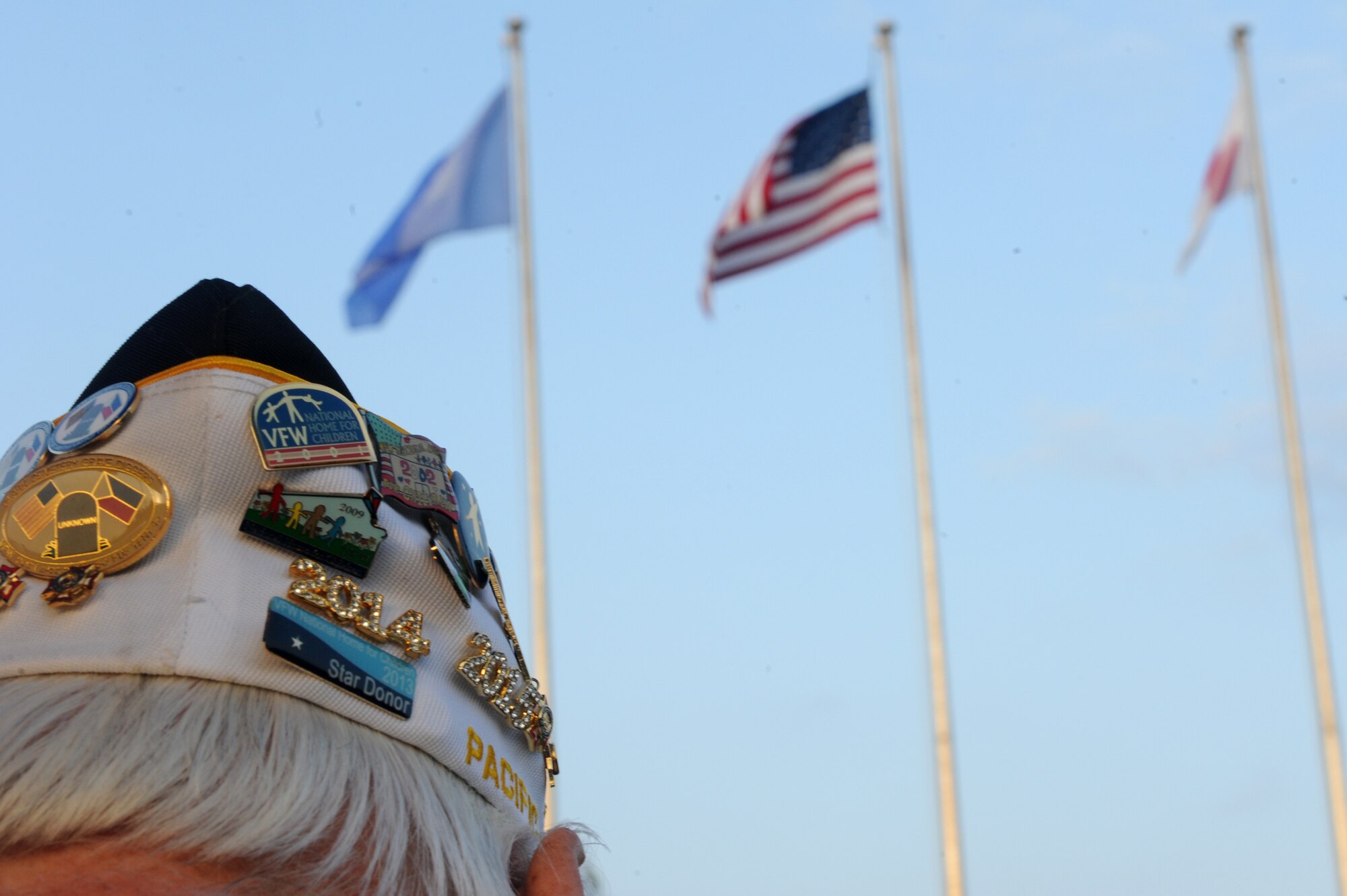 Veterans from all over Okinawa came to the Veterans Day memorial ceremony at Kadena Air Base, Japan, Nov. 11, 2014. President Woodrow Wilson first commemorated Nov. 11 as Armistice Day in 1919 to honor the veterans of World War I. The day was later changed to Veterans Day in 1954 by President Dwight D. Eisenhower to honor all veterans from all U.S. conflicts. (U.S. Air Force photo by Airman 1st Class Stephen G. Eigel/Released)