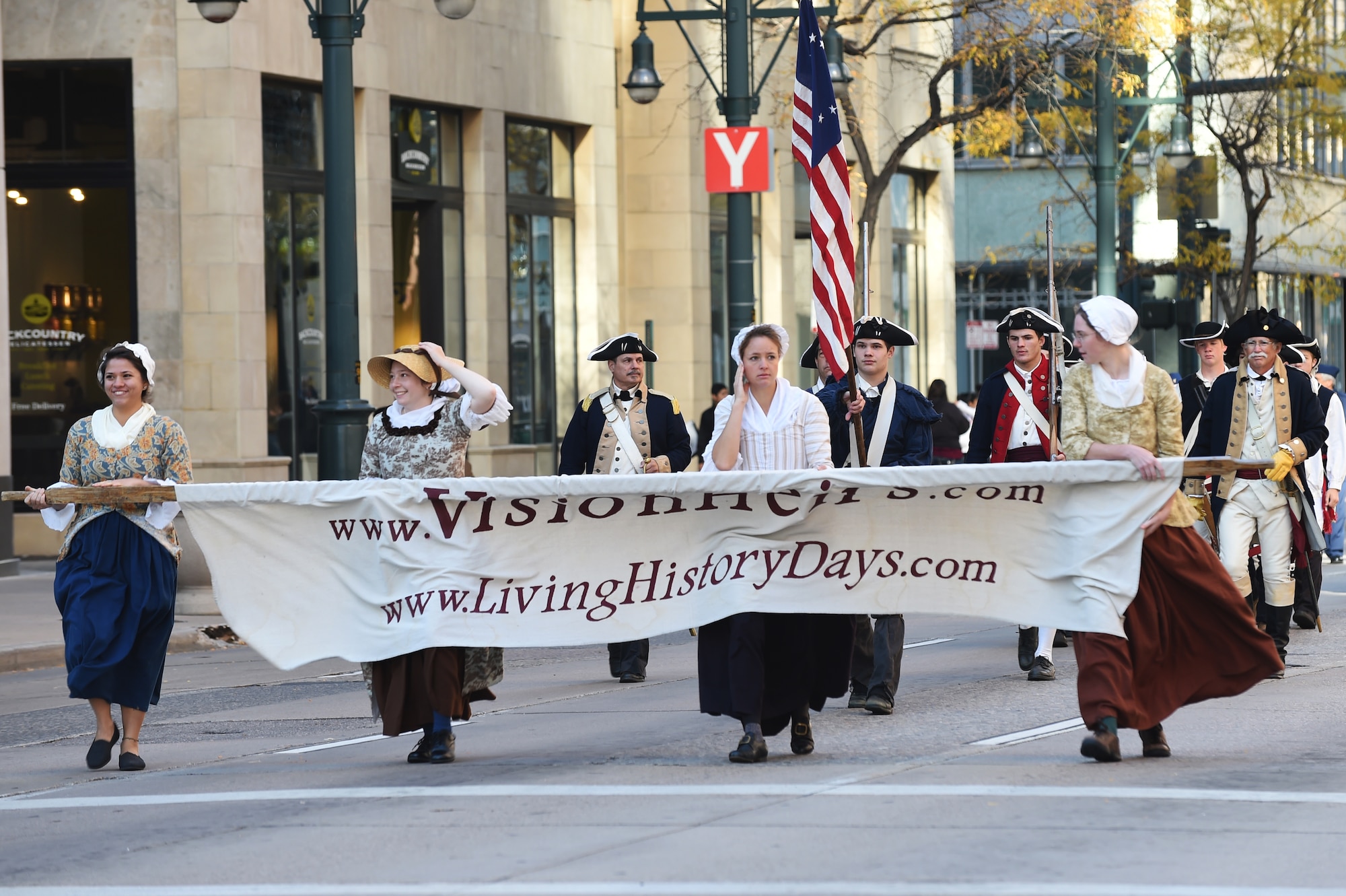 A group of Civil War re-enactors march in the Veteran’s Day Parade, hosted by the Colorado Veterans Project, Nov. 8, 2014, in Denver. The parade consisted of more than 75 groups honoring American veterans by highlighting each American war, beginning with the Revolutionary War and ending with Operation Iraqi Freedom. (U.S. Air Force photo by Airman 1st Class Samantha Saulsbury/Released)
