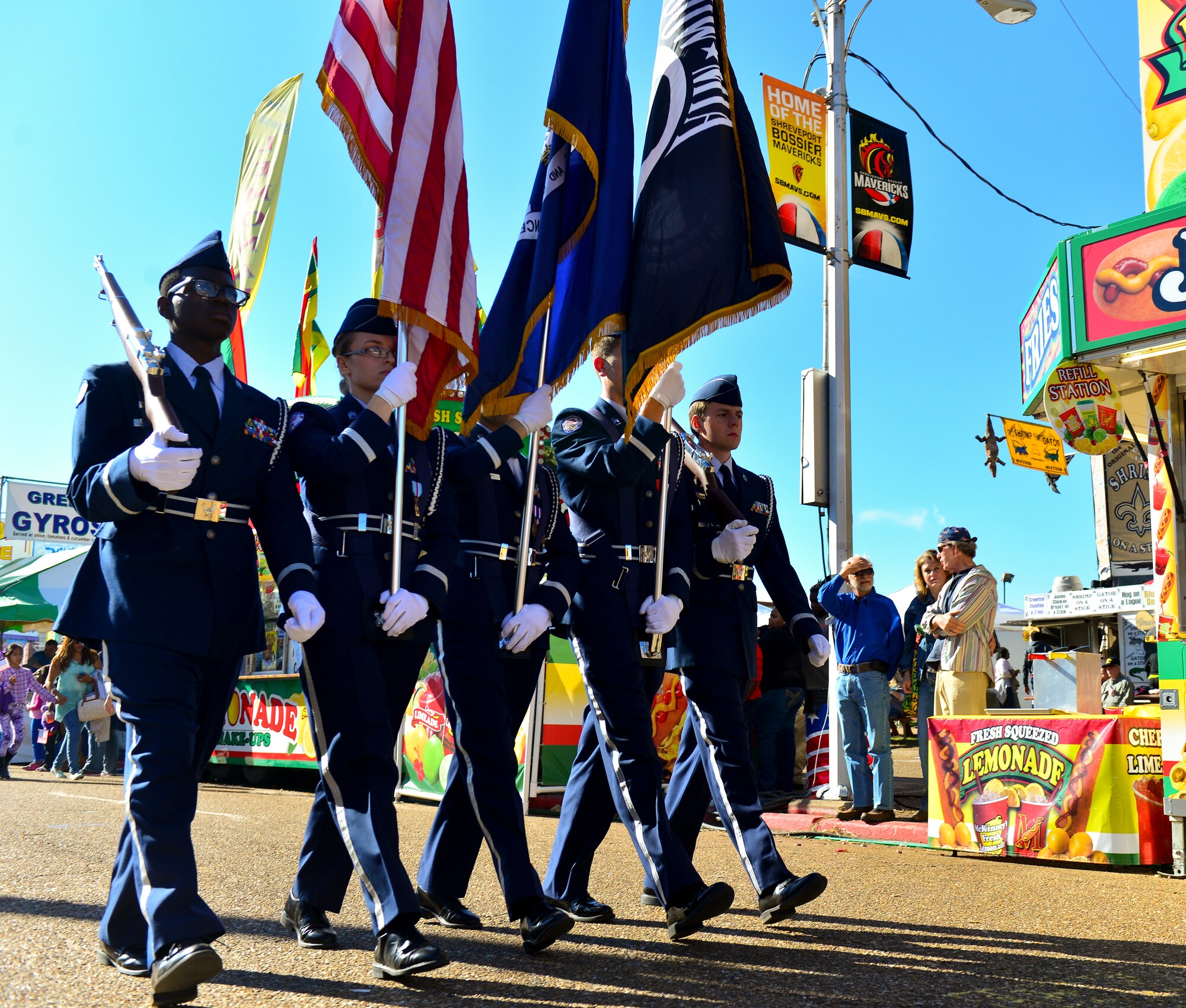 Civil Air Patrol cadets march during the 2014 Veterans Day parade at Shreveport, La., Nov. 9, 2014. Veterans Day is a federal holiday celebrated Nov. 11, during which Americans honor those who have served in the military. (U.S. Air Force photo/Airman 1st Class Mozer Da Cunha)

