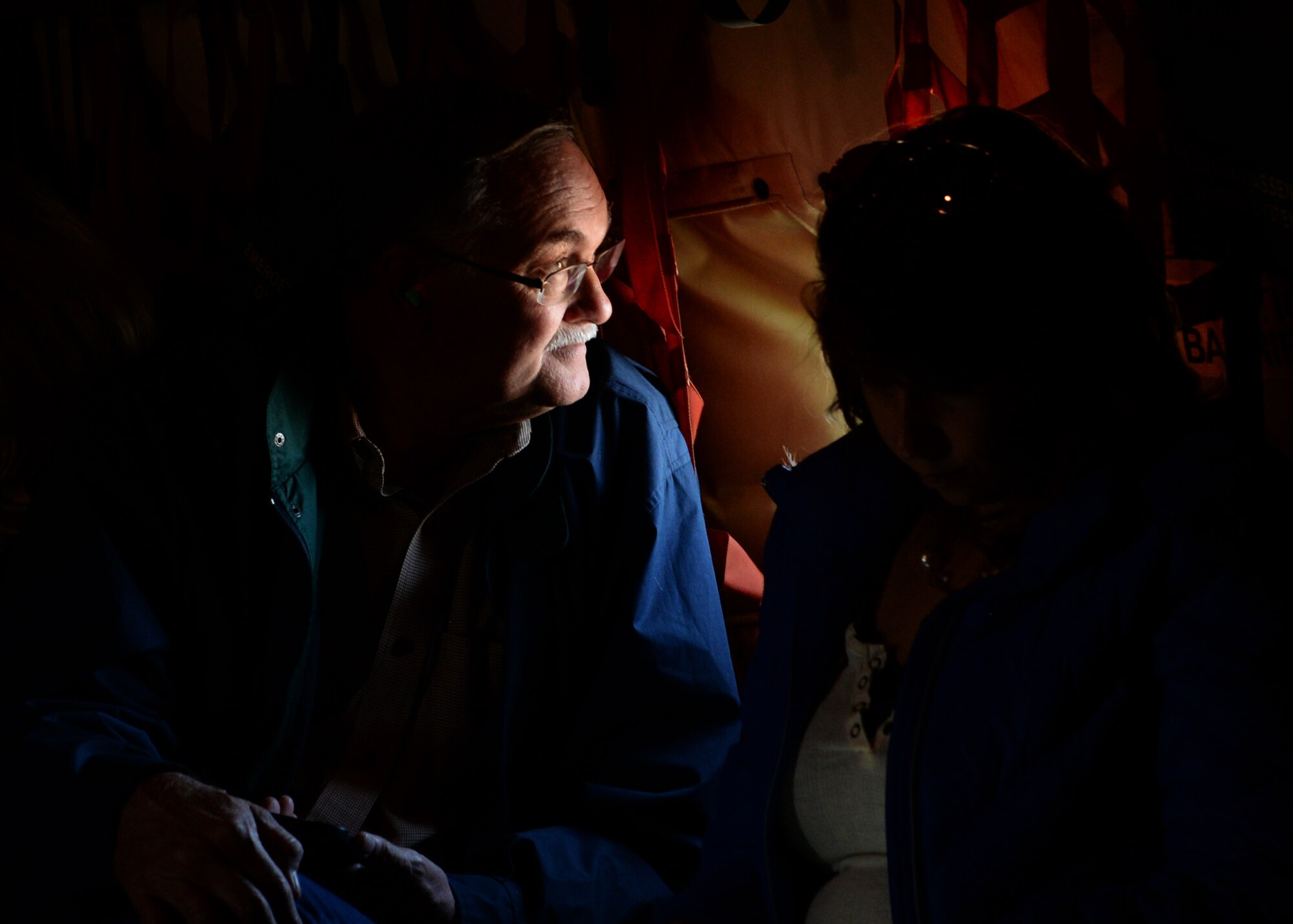 ALTUS AIR FORCE BASE, Okla. – Bob Mills, a contractor and wheat farmer looks out the window of a U.S. Air Force KC-135 Stratotanker refueling aircraft as it takes off from Altus AFB before a Farm City Week in-flight refueling demonstration, Nov. 7, 2014. Mills’ family has owned a farm near Altus AFB for three generations. (U.S. Air Force photo by Airman 1st Class Nathan Clark/Released)