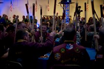 Members of the 91st Missile Wing show their spirit during the Global Strike Challenge trophy take-back event on Barksdale Air Force Base,La., Nov. 3, 2014. The score posting event connects the command's heritage and mission, while at the same time recognizing and celebrating the "best of the best" in technical and weapons system expertise in the bomber, missile and security forces areas. (U.S. Air force photo/Senior Airman Brittany Y. Bateman)