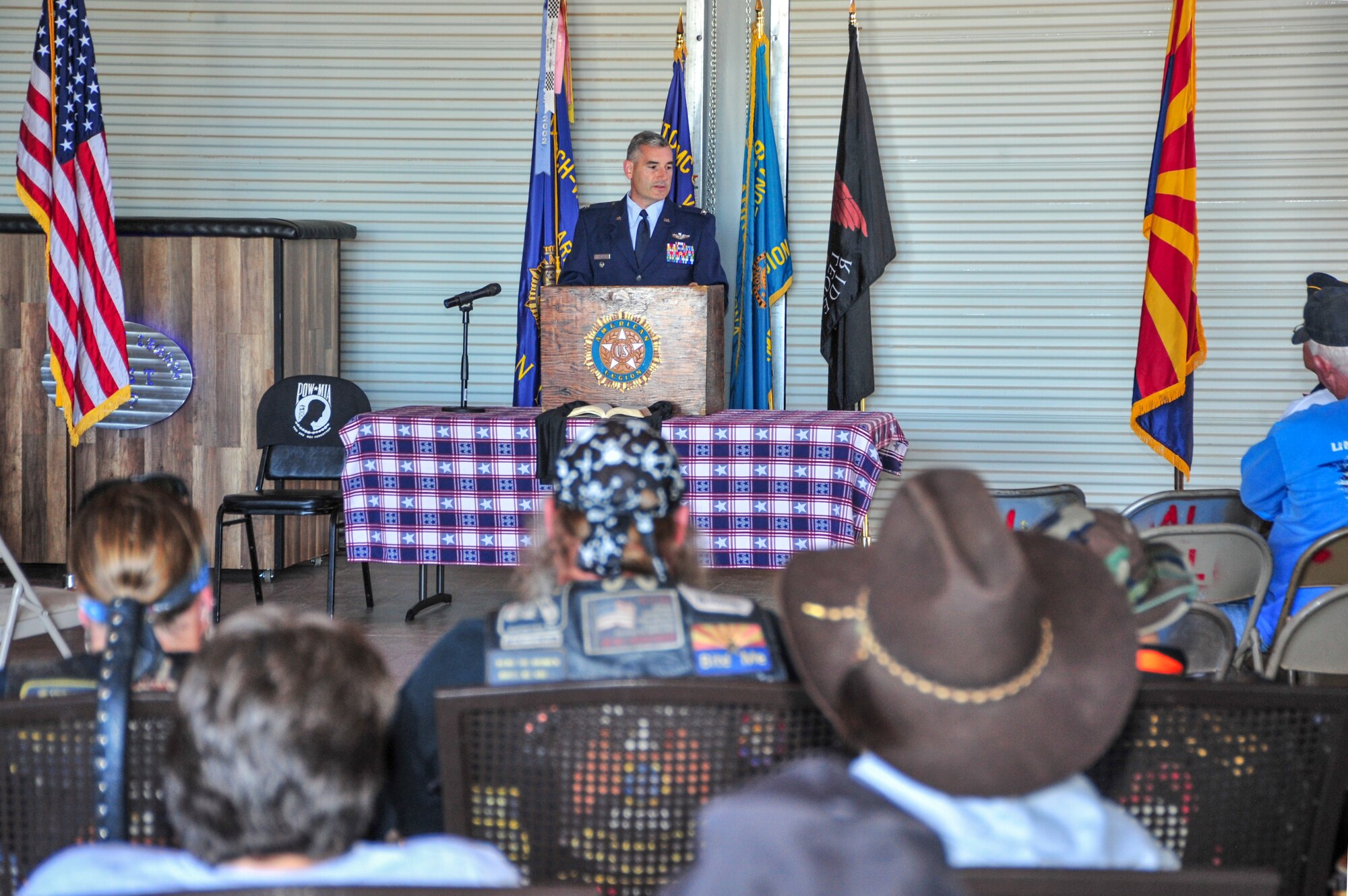 U.S. Air Force Col. Stephen L. Renner, 355th Fighter Wing vice commander, speaks to members of the American Legion Post 109 during a Veteran’s Day ceremony at Vail, Ariz., Nov. 8, 2014.  Since 1918, Veteran’s Day is observed on Nov. 11 each year honoring America’s veterans for their patriotism, love of country, and willingness to serve and sacrifice for the common good.  (U.S. Air Force Photo by Airman 1st Class Chris Massey/Released)