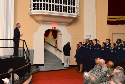 U.S. Air Force members at Joint Base San Antonio receive their Community College of the Air Force degrees Nov. 7, at a ceremony in the Fleenor Auditorium at Joint Base San Antonio-Randolph.  CCAF is federally-chartered degree-granting institution that serves the United States Air Force’s enlisted total force.  (U.S. Air Force photo/Desiree Palacios)