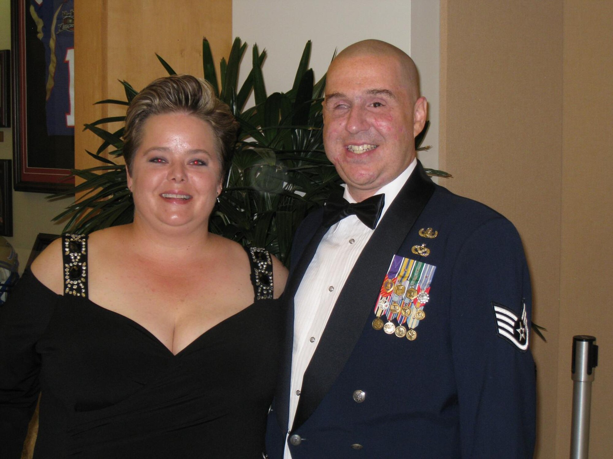 Then Staff Sgt. Matthew Slaydon and his wife, Annette, attend an Explosive Ordnance Disposal Memorial Ball May 2008 in Florida. (Courtesy photo)
