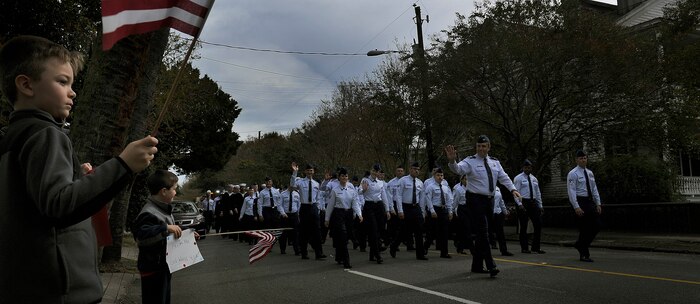 Members of Joint Base Charleston participate in the Veterans Day Parade Nov. 8, 2014, in Charleston, S.C. More than 90 Airmen and Sailors from JB Charleston participated in the 1.2 mile parade through the historic downtown streets of Charleston. (U.S. Air Force photo/Staff Sgt. Renae Pittman)