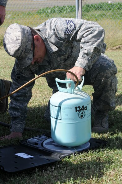 Airmen with the 188th Civil Engineering Squadron conduct a bivouac exercise in which they trained on a multitude of skills at Ebbing Air National Guard Base, Fort Smith, Ark., Oct. 5, 2014. (U.S. Air National Guard photo by Airman 1st Class Cody Martin/released)
