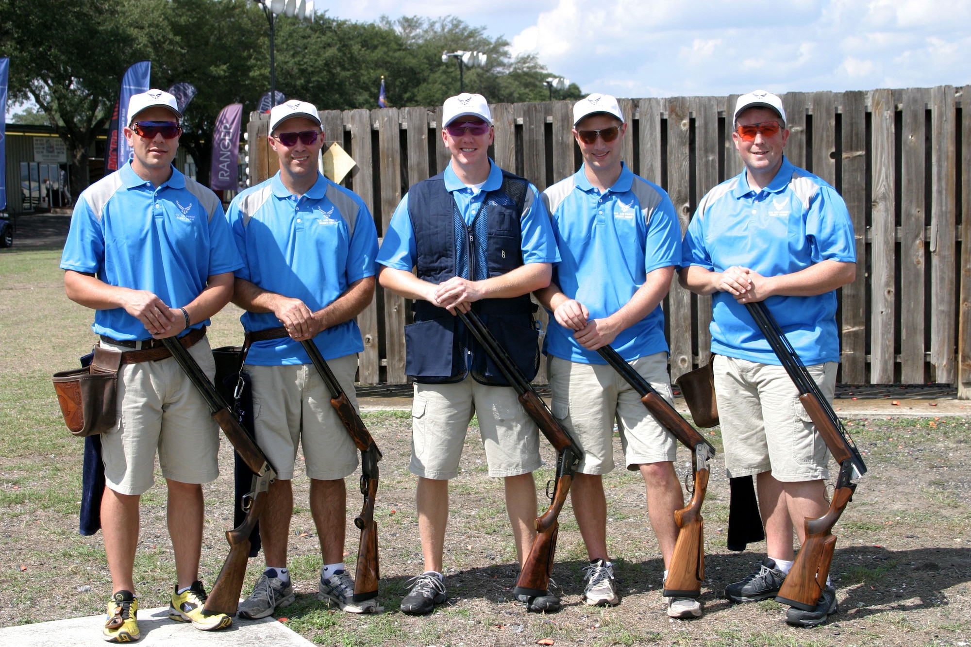 Members of the Air Force skeet shooting team pose for a group photo during the 2014 World Skeet Championship at the National Shooting Complex, San Antonio, Texas, Sept. 26, 2014. The team claimed the Five-Man World Military Champion title, beating the Marine Corps in every event they participated in. (Courtesy photo)
