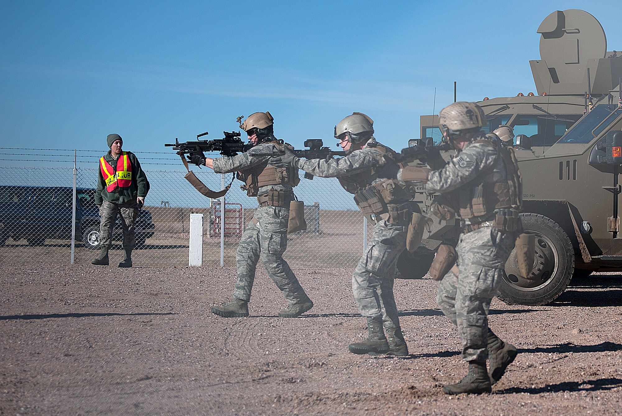 Airmen from the 90th Security Forces Group sweep the launch facility A-06 during an LF recapture exercise Nov. 6, 2014. (U.S. Air Force photo by Airman 1st Class Brandon Valle)
