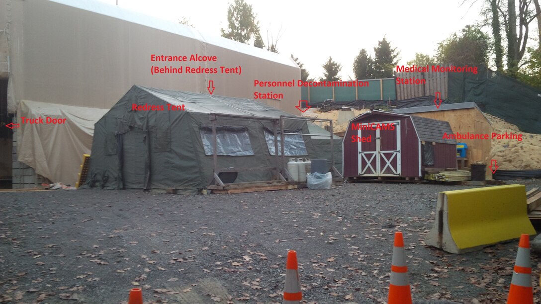 Property layout with Engineering Control Structure tent and support equipment in second location at 4825 Glenbrook Road.  