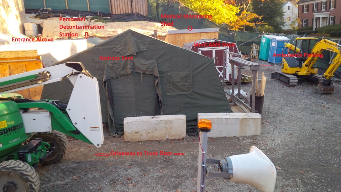 Property layout with Engineering Control Structure tent and support equipment in second location at 4825 Glenbrook Road.  