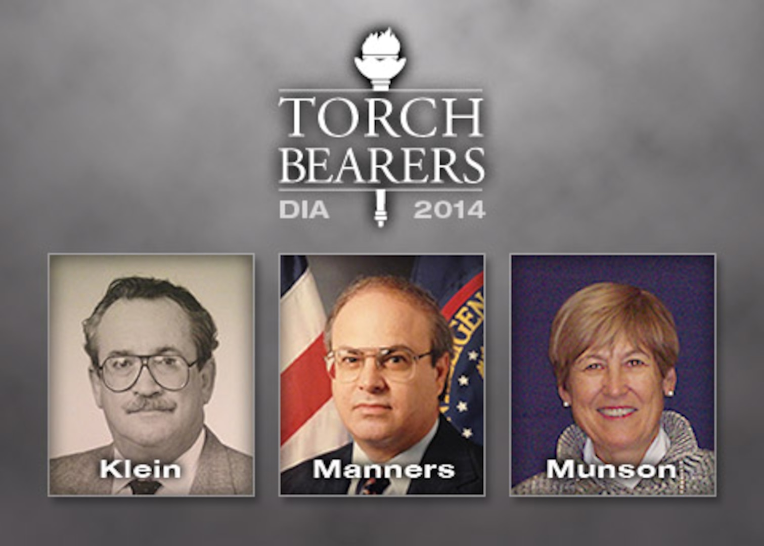 DIA 2014 Torch Bearers: Harry Klein, Alan Manners, and Margaret Munson