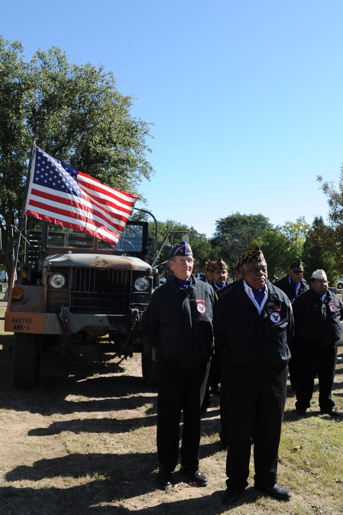 SAN ANGELO, Texas -- San Angelo’s All Veterans Council Honor Guard stand at parade rest during a Veterans Day ceremony at Fairmount Cemetery Nov. 11. The honor guard presented the colors during the ceremony. (U.S. Air Force photo/ Staff Sgt. Laura R. McFarlane)