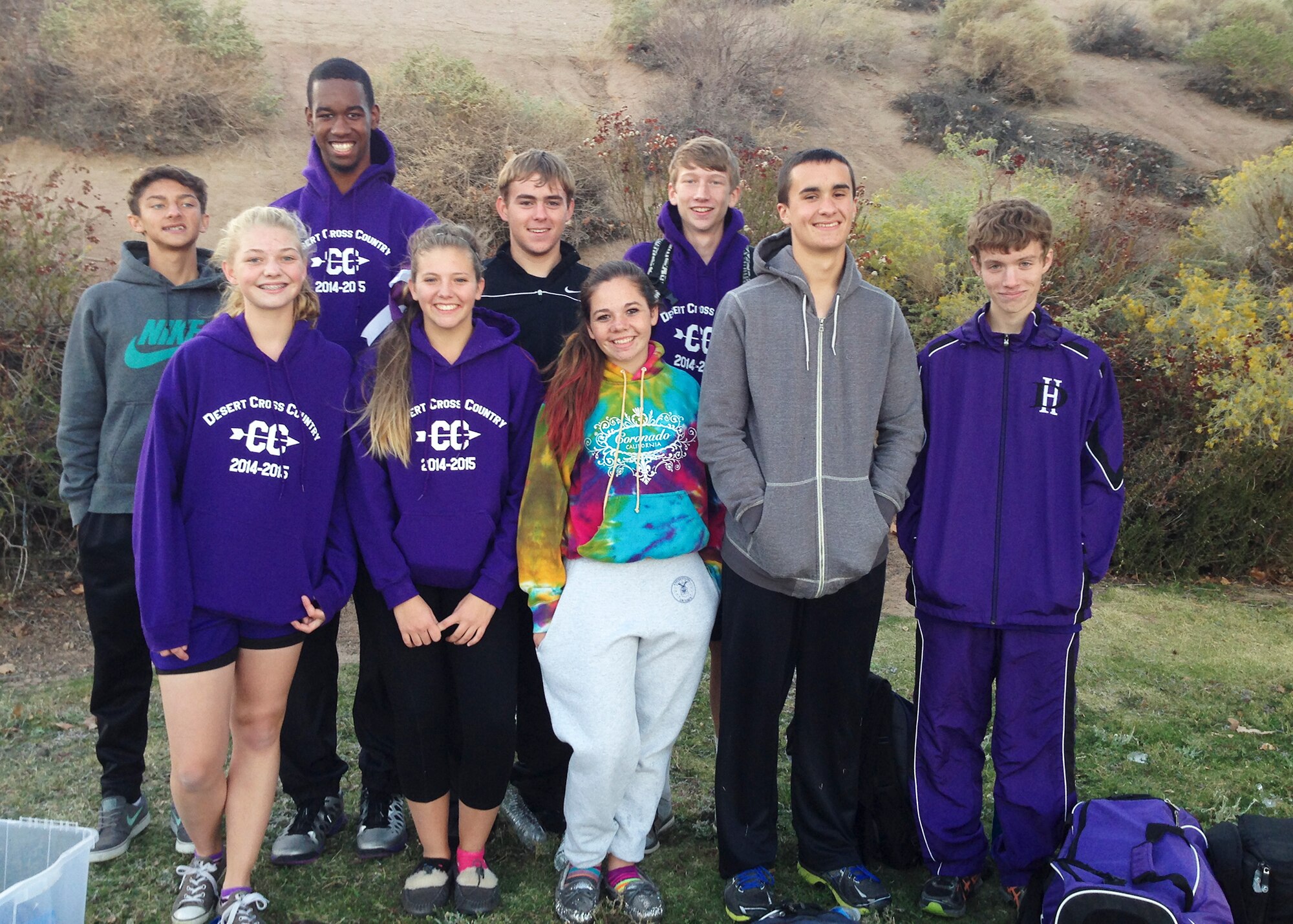 Photo taken at Pelona Vista Park in Palmdale Nov. 4 after the boys varsity team placed third in the Mountain Desert League and one girls runner placed third All League, which qualifies them for the CIF preliminary at Mt. San Antonio College in  Walnut, California Nov. 15.  This will be the second year in a row for Desert High School in making the CIF prelims. (Photo courtesy of coach Michelle Perry)