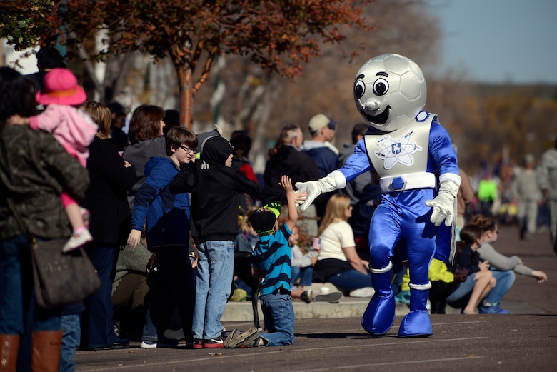 Radar Dome Man greets community members during the Colorado Springs Veterans Day Parade Nov. 8, 2014, in Colorado Springs, Colo. Members of the local community came out to show their support for the military neighbors.   (U.S. Air Force photo/Christopher DeWitt)