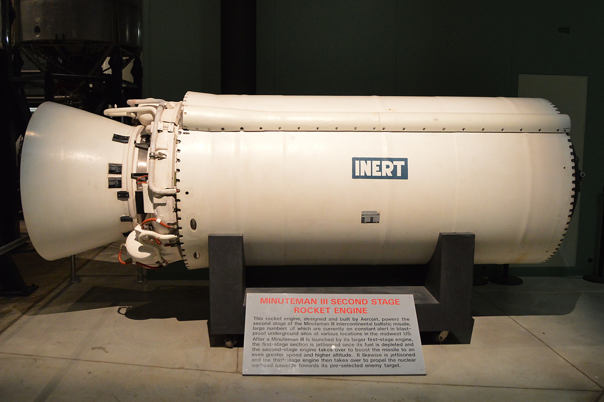 DAYTON, Ohio -- The Minuteman III Second Stage Rocket Engine on display in the Missile and Space Gallery at the National Museum of the U.S Air Force. (U.S. Air Force photo)