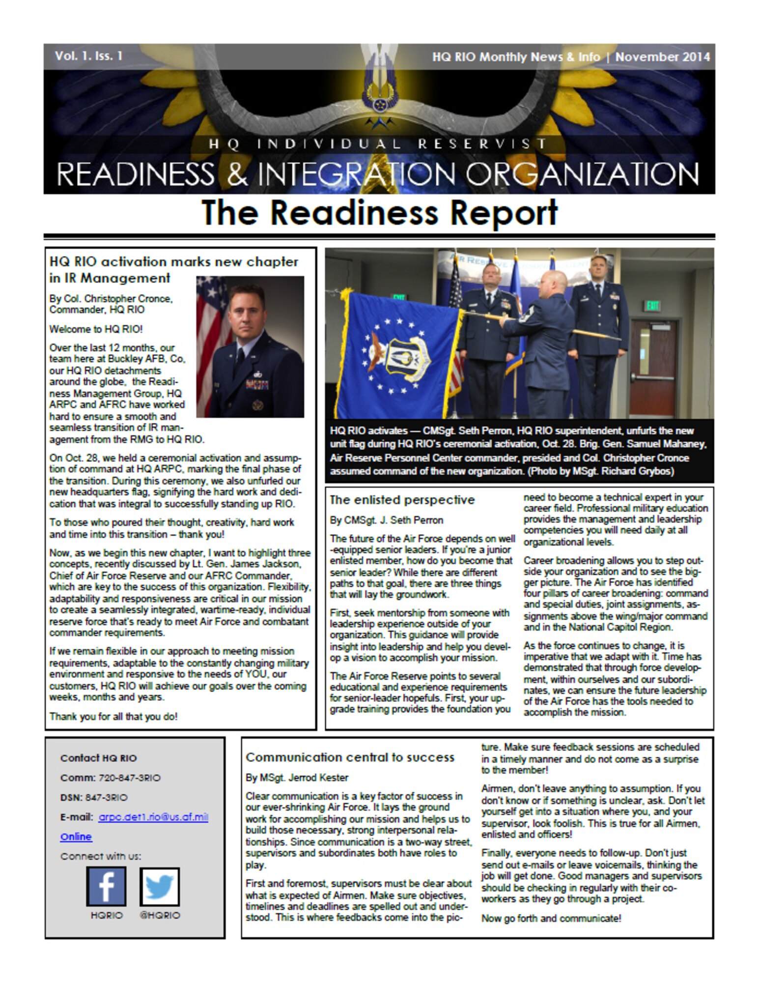 The November edition of The Readiness Report, the newsletter of Headquarters Individual Reservist Readiness and Integration Organization, is now available.