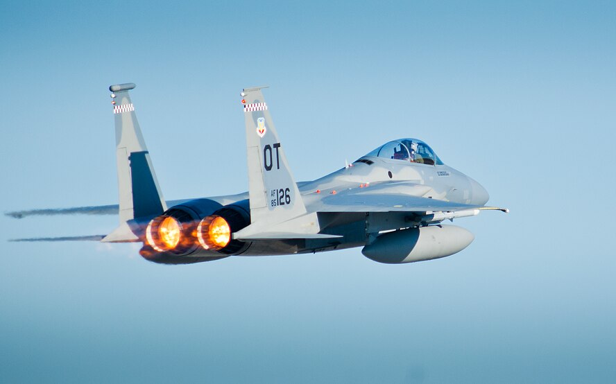 An 85th Test and Evaluation Squadron F-15 Eagle lifts off from the Eglin Air Force Base runway for a morning sortie.  The 85th TES Airmen fly operational test missions in the F-16 and F-15. The 85th TES is a squadron in the 53rd Wing. (U.S. Air Force photo/Samuel King Jr.)  