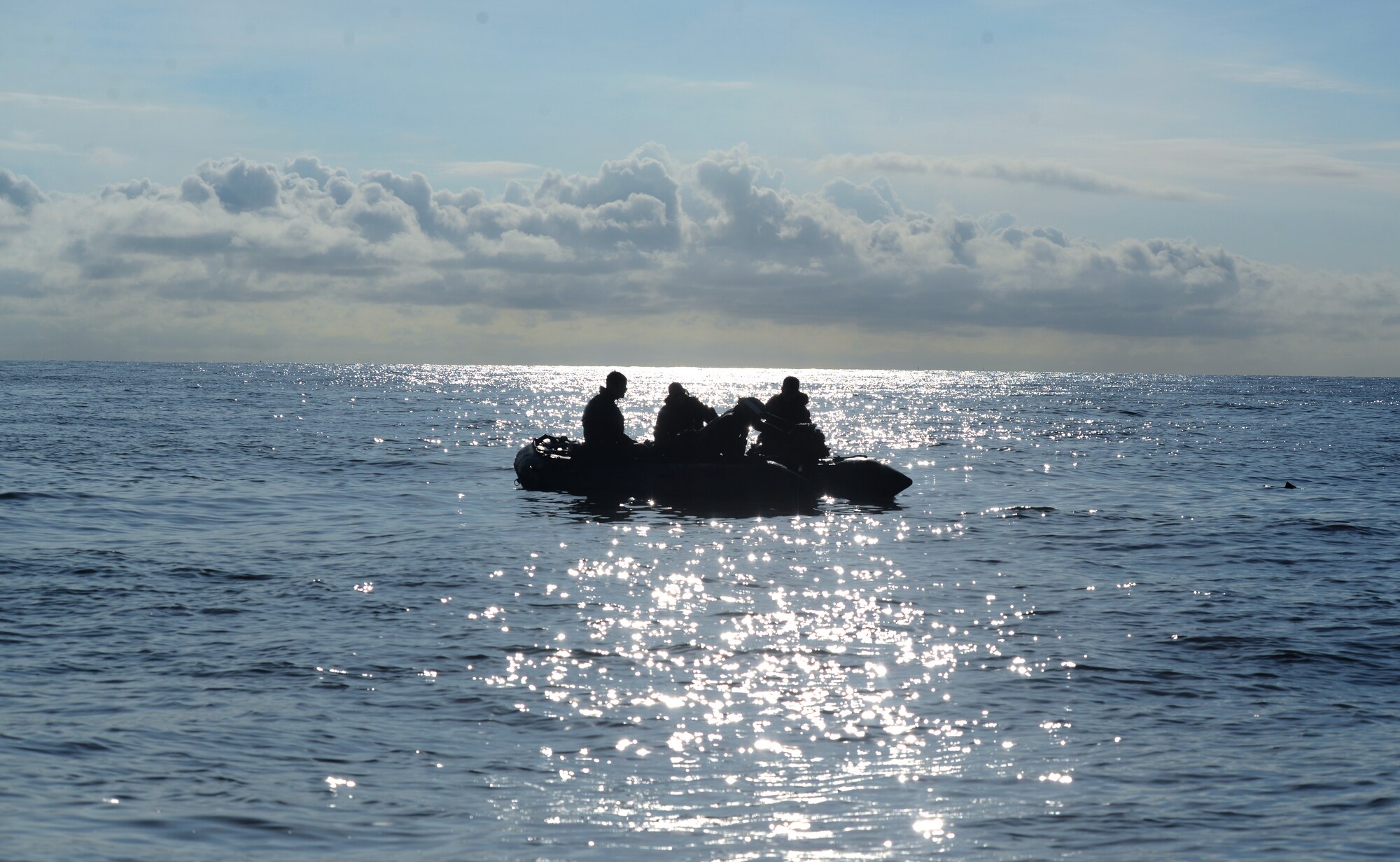 Air Commandos from the 321st Special Tactics Squadron, RAF Mildenhall, and the 56th Rescue Squadron, RAF Lakenheath, conducted amphibious special operations procedures during a water training exercise off the coast of Ipswich, England, Nov. 4, 2014. The Air Commandos participated in multiple land and water tactics throughout the week. (U.S. Air Force photo by Airman 1st Class Dillon Johnston/Released)