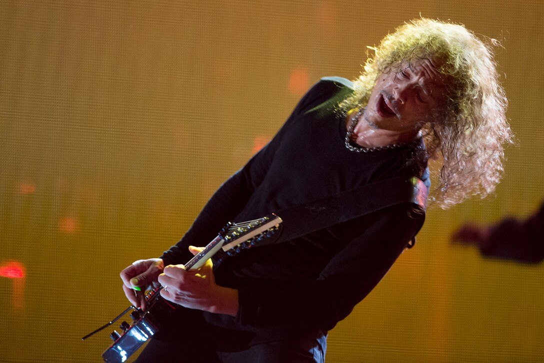 Kirk Hammett, lead guitarist of the band Metallica, performs during Metallica’s set at the Concert for Valor in Washington, D.C., Nov. 11, 2014. 