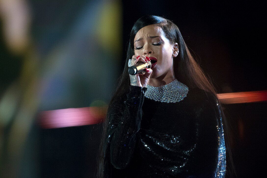 Rihanna sings during the Concert for Valor in Washington, D.C., Nov. 11 ...