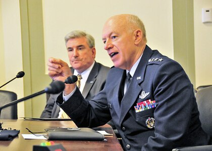 Air Force Lt. Gen. Harry M. Wyatt, director of the Air National Guard, discusses the National Guard Youth ChalleNGe Program with a congressional panel in Washington, D.C., Feb. 24, 2010. The National Guard established Youth ChalleNGe in 1993 to help at-risk youth who have dropped out or been expelled from High School.