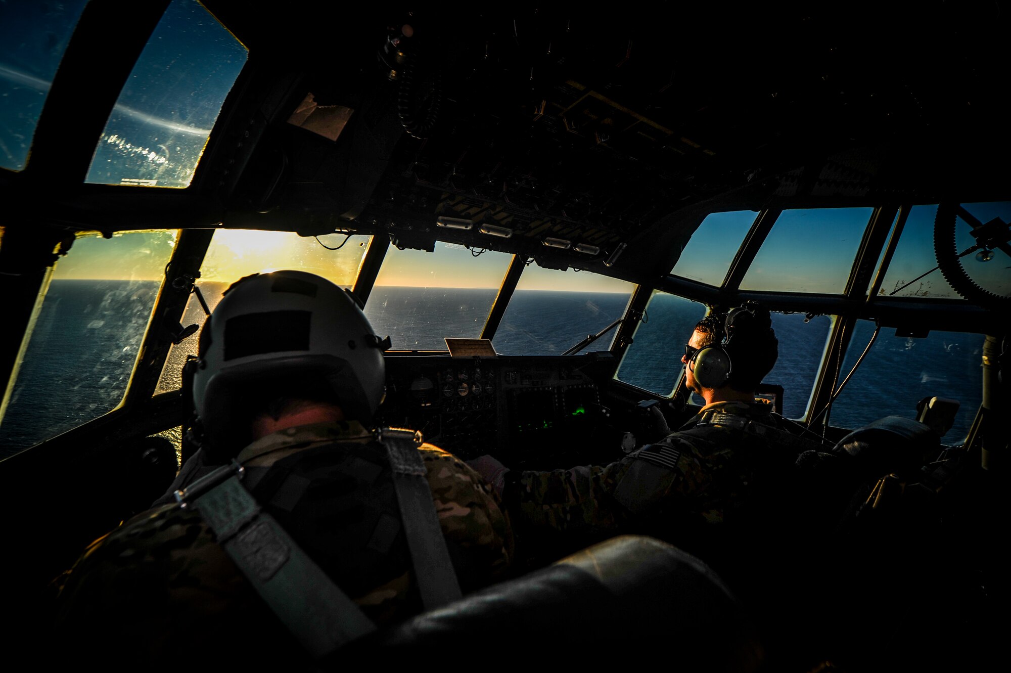 MC-130H Talon II pilots from the 15th Special Operations Squadron, Hurlburt Field, Fla. fly a training mission over San Diego, Calif. Nov. 5, 2014. The 1st Special Operations Wing conducted their fourth quarter Emergency Deployment Readiness Exercise training. (U.S. Air Force photo/Senior Airman Christopher Callaway) 