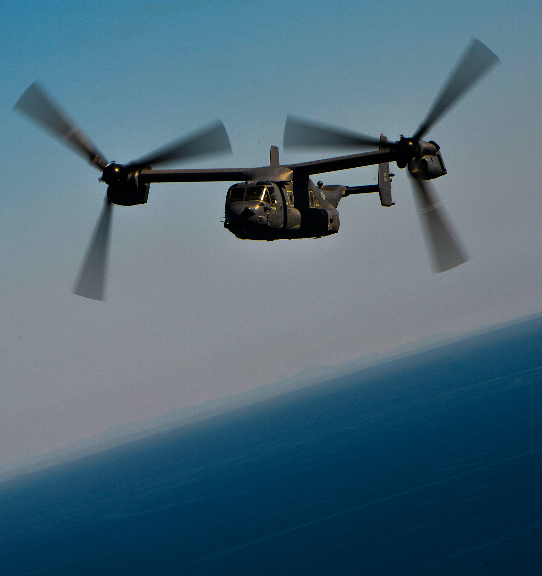 A CV-22 Osprey from the 8th Special Operations Squadron, flies a training mission near San Diego, Calif., during Exercise Carbonite Archer, Nov. 6, 2014. Carbonite Archer is an emergency deployment readiness exercise focusing on the 1st Special Operations Wing’s ability to deploy aircraft and personnel anytime and anywhere in the world. (U.S. Air Force photo/Senior Airman Christopher Callaway)