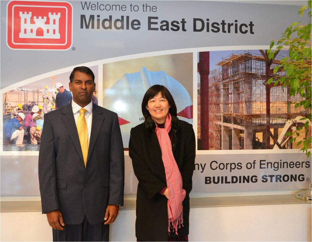 Middle East District employees, Jerry Henry and Qing Xu spoke to about 300 students at a career day held at James Woods High School in Winchester, Va.