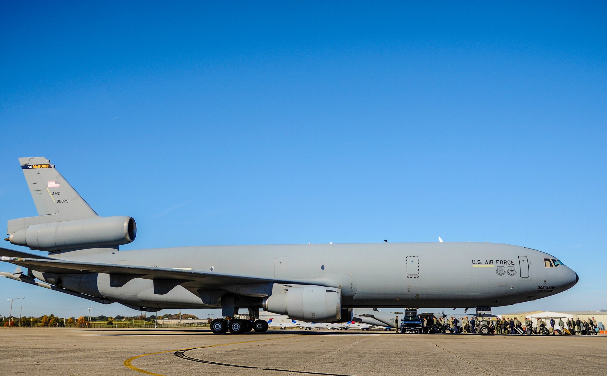 Airmen board a KC-10 Extender Nov. 2, 2014, at Berry Field Air National Guard Base, Tenn.  The Airmen attended the 46th Annual Airlift/Tanker’s Association conference in Nashville, Tenn., and were returning to their home station of Joint Base McGuire-Dix-Lakehurst, N.J. (U.S. Air Force photo/Airman 1st Class Harry Brexel/Released) 