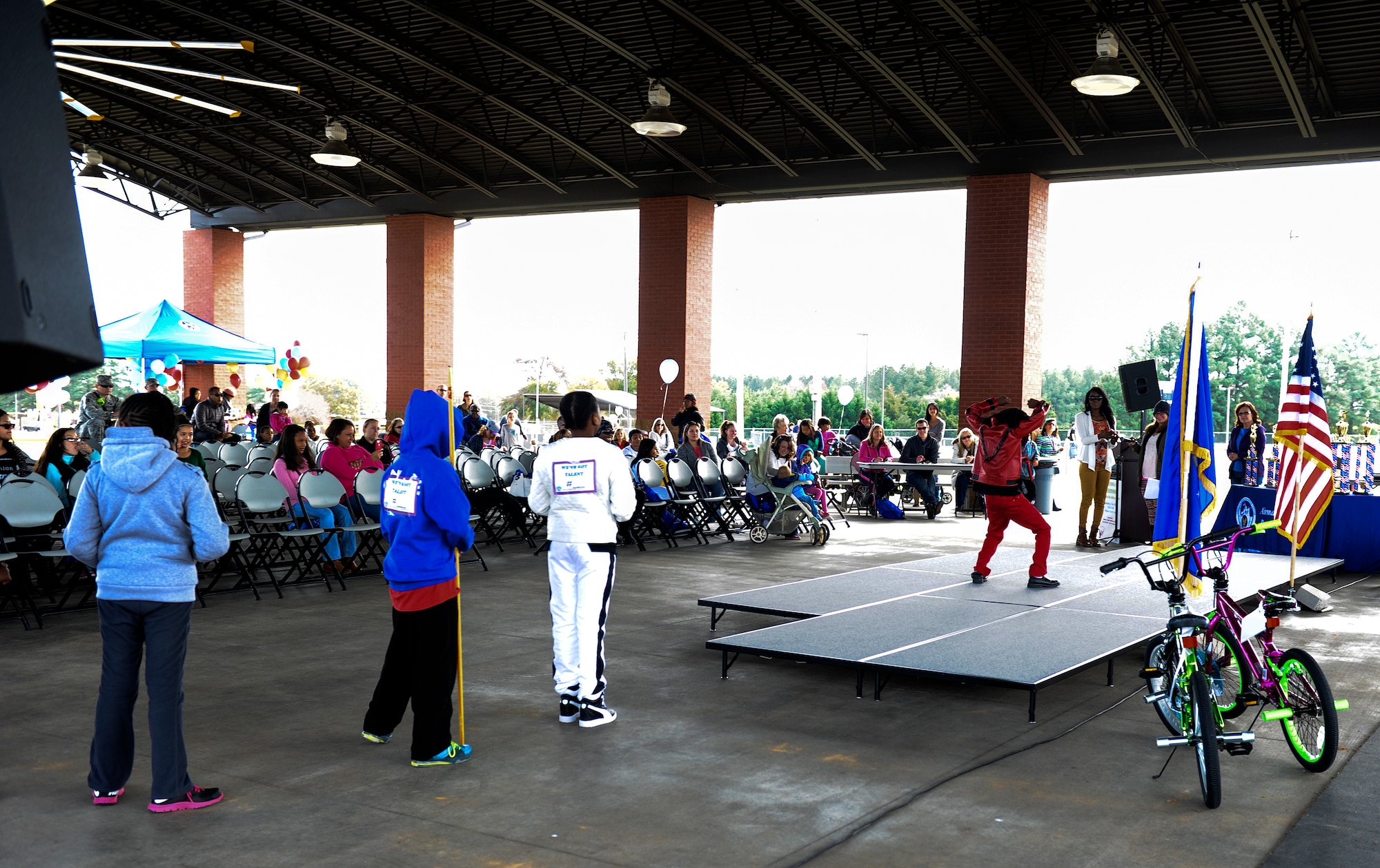 Maurice dances to Michael Jackson's "Thriller" for the talent contest during the Month of the Military Family event Nov. 8, 2014, at Little Rock Air Force Base, Ark. The talent contest featured singing, dancing and karate among several other talents. (U.S. Air Force photo by Staff Sgt. Jessica Condit)