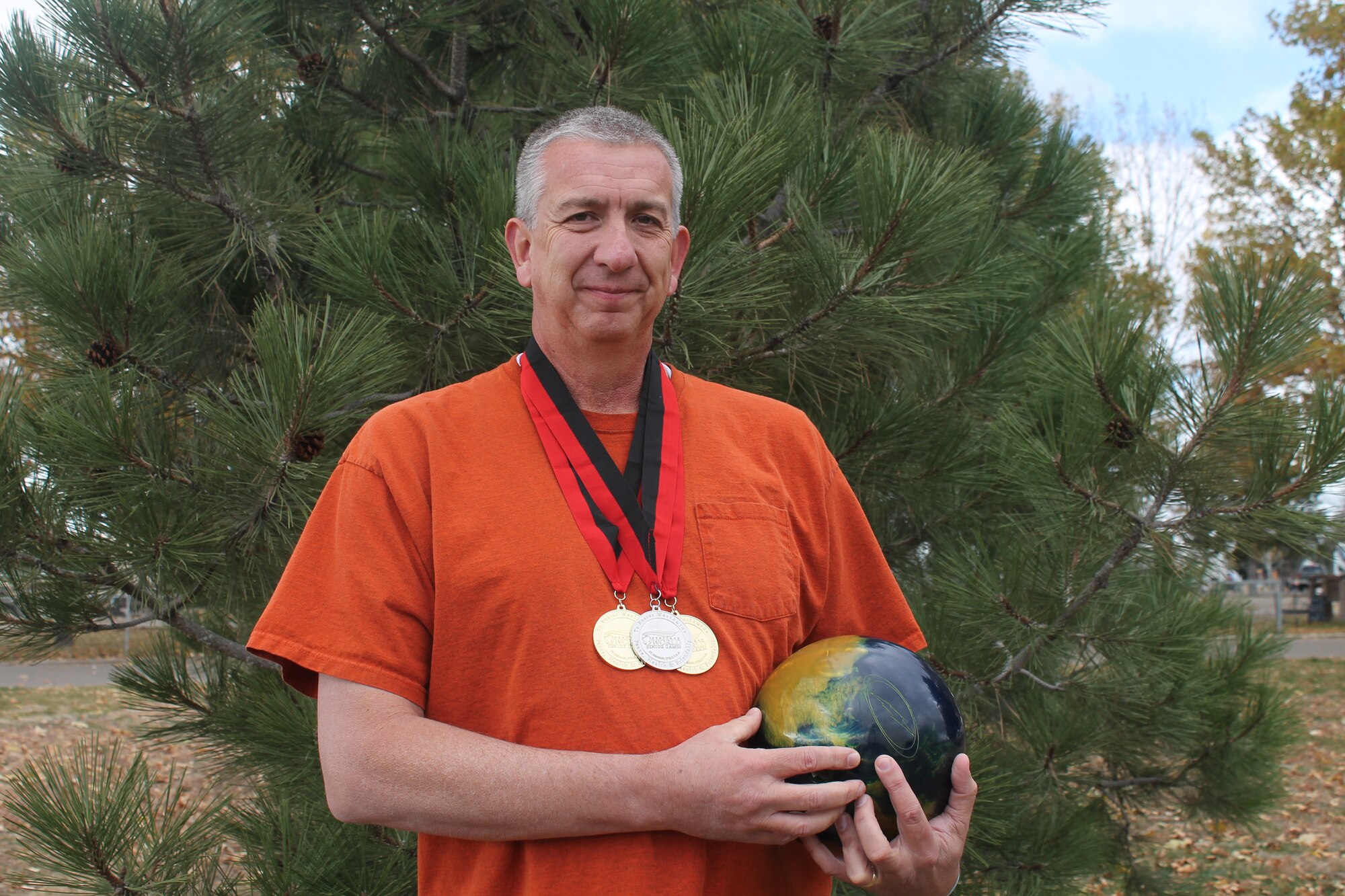 Jamie Wehner, supervisor for Material Support at the Ogden Air Logistics Complex, competed in the Huntsman World Senior Games in St. George and received two gold medals for his division, one in the singles scratch and the other in all-events scratch, and a silver medal in doubles handicap. (Photo by Dana Rimington)