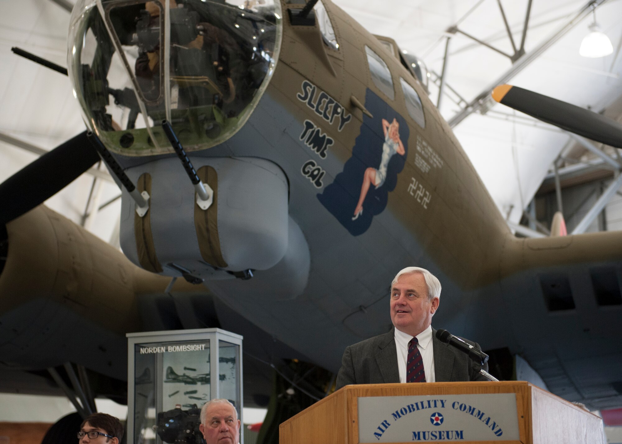 Retired Lt. Gen. Robert R. Dierker speaks at a Veterans Day Celebration Nov. 11, 2014, at the Air Mobility Command Museum, on Dover Air Force Base, Del. Dierker served in the Air Force from 1972 to 2004. (U.S. Air Force photo/Airman 1st Class Zachary Cacicia) 