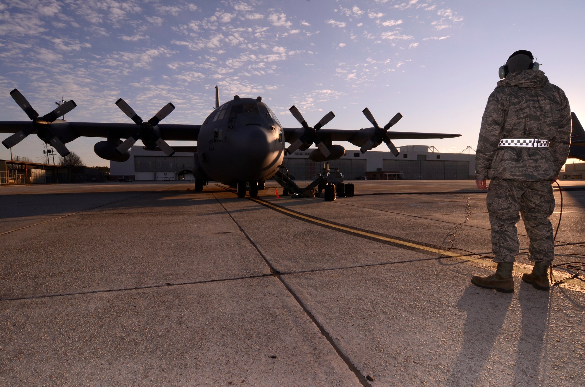 A U.S. Air Force C-130 Hercules C-130 Hercules sits on the flightline at Dobbins Air Reserve Base, Ga. Recently Dobbins sent a C-130 team to Joint Base Elmendorf-Richardson, Alaska for RED FLAG Alaska 15-1, Oct. 2 through 17. All RED FLAG-Alaska exercises take place in the Joint Pacific Range Complex over Alaska as well as a portion of Western Canadian airspace. The entire airspace is made up of extensive Military Operations Areas, Special Use Airspace and ranges, for a total airspace of more than 67,000 square miles. (U.S. Air Force courtesy photo/Released)
