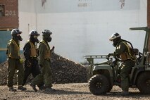 Marines and Sailors with the Chemical Biological Incident Response Force conduct training along with local first responders during Exercise Capital Shield. Capital Shield is a regional training exercise coordinated by Joint Force Headquarters - National Capital Region in coordination with the DoD. (Official Marine Corps Photo by Sgt Kuande L Hall/RELEASED)


