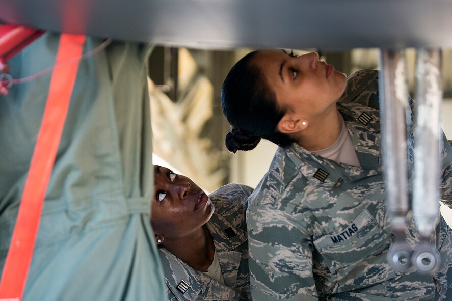 Air Force Reserve Officer Training Corps (AFROTC) cadets tour a B-52H Stratofortress during their visit to Barksdale Air Force Base, La., Nov. 7, 2014. To improve recruiting for the 13N-Nuclear Missile Operations career Field, the Air Force offered ten dedicated scholarships to AFROTC cadets interested in committing to the 13N career field. The scholarship recipients represent the cream of the crop; chosen from a competitive field of candidates that will all receive their commission in the 2015 fiscal year. Based on their selection, Lt. Gen. Stephen Wilson, Air Force Global Strike Command commander, personally invited them to attend the Fall Commander’s Conference and the Global Strike Command Score Posting Ceremony, which seven of the 10 selectees were able to accept. (U.S. Air Force photo by Master Sgt. Greg Steele/Released)