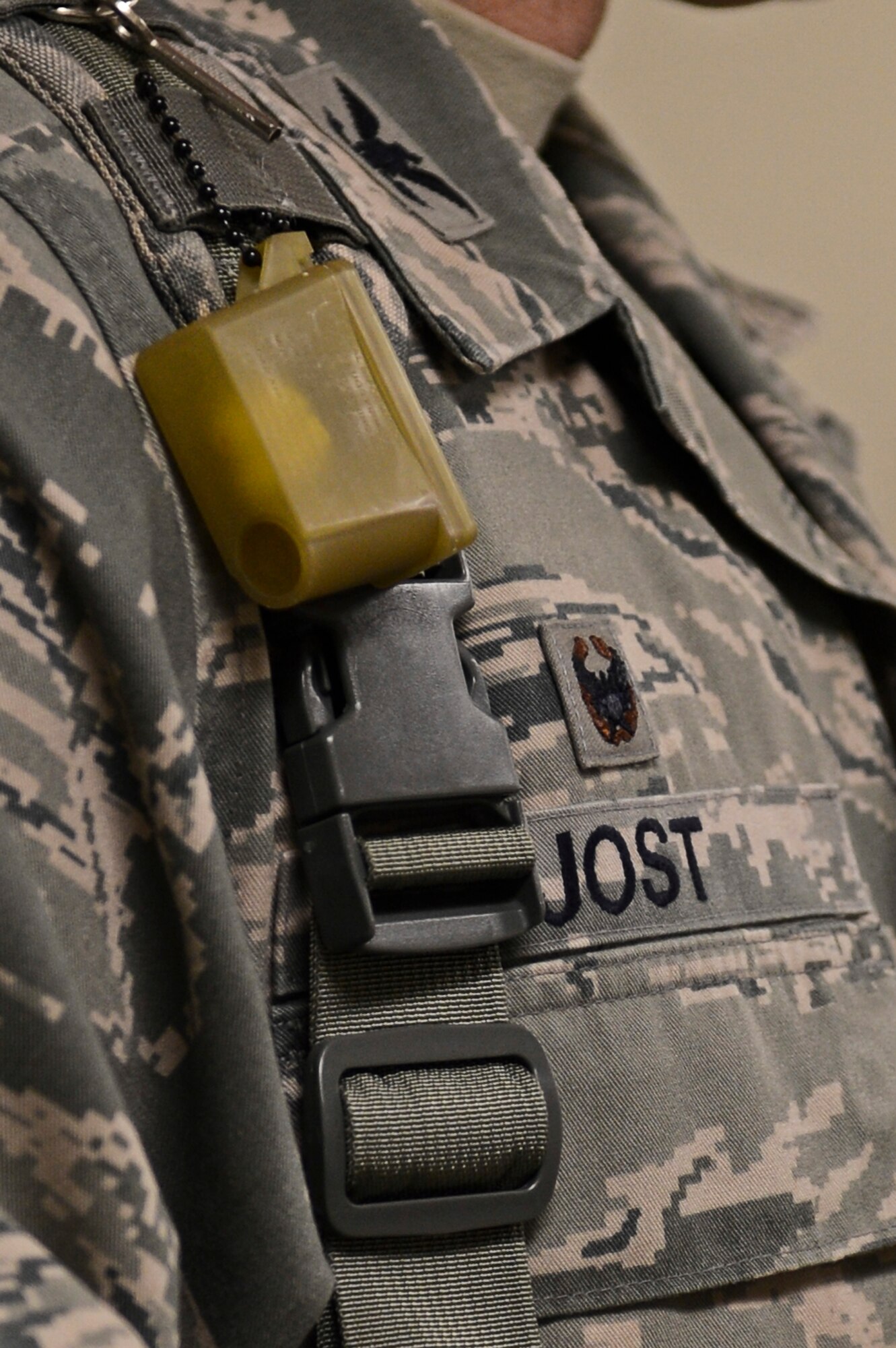 U.S. Air Force Col. Stephen Jost, 20th Fighter Wing commander, stands with all his gear ready to start a 12-hour shift with the 20th Security Forces Squadron at Shaw Air Force Base, S.C., Oct. 27, 2014. Trading in his regular responsibilities for a day spent at the 20th SFS, he was able to experience the varied jobs of a security forces Airman as part of the newly implemented “Behind the Scenes” shadowing program. (U.S. Air Force photo by Senior Airman Tabatha Zarrella/Released)
