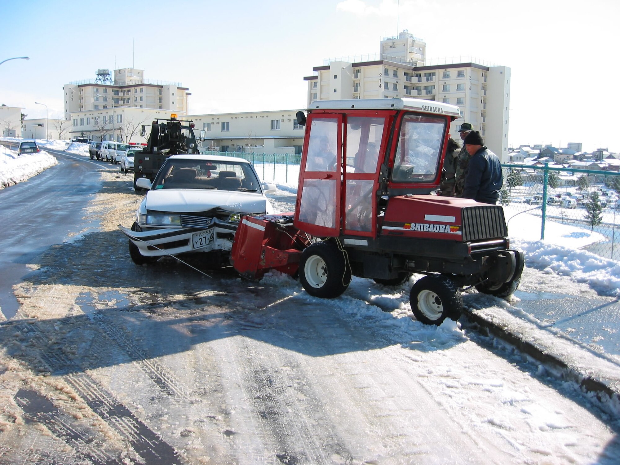 Winter at Misawa Air Base, Japan, causes an increase in car accidents that are often the result of dristractions, driving too fast for conditions, tailgating, or the use of unserviceable tires. Winter, or all-weather tires are required on vehicles from Nov. 15 through March 31 every year to help prevent accidents. Drivers are encouraged to maintain a safe distance behind other vehicles and make speed adjustments appropriate to weather conditions. (Courtesy photo)
