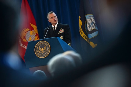 Navy Vice Adm. James A. Winnefeld Jr., vice chairman of the Joint Chiefs of Staff, makes remarks during the Reagan National Defense Forum at The Ronald Reagan Presidential Library in Simi Valley, Calif., Nov. 15, 2014.