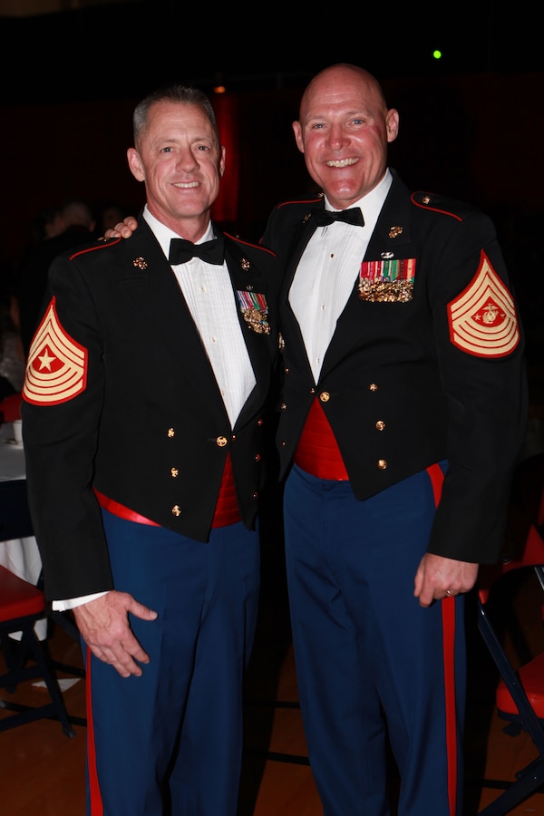 Sgt. Maj. Micheal P. Barrett, the 17th Sergeant Major of the Marine Corps, attends the II Marine Expeditionary Force celebration of the Marine Corps’ 239th Birthday at the Goettge Memorial Field House on Marine Corps Base Camp Lejeune, N.C., Nov. 15, 2014. (U.S. Marine Corps photo by Sgt. Marionne T. Mangrum)