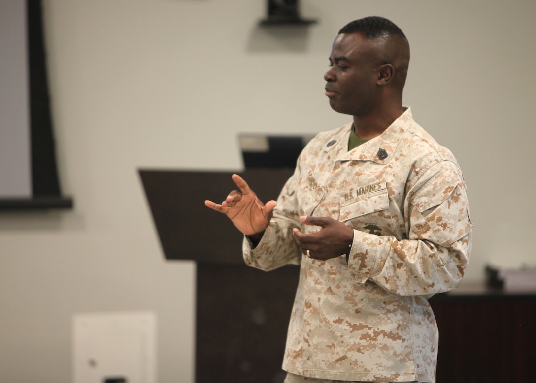 Gunnery Sgt. Cassius B. Cardio, equal opportunity advisor, 1st Marine Logistics Group