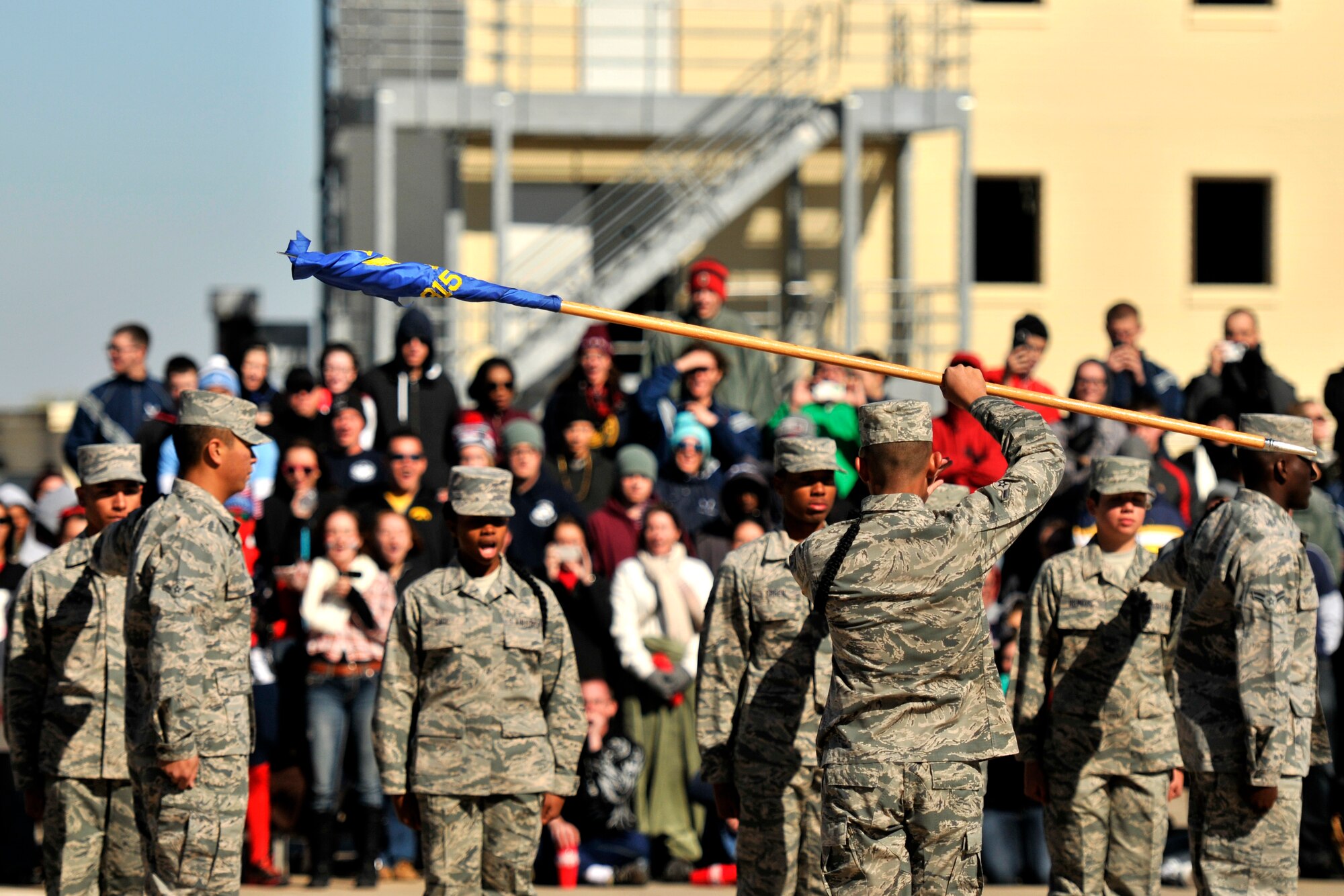 GOODFELLOW AIR FORCE BASE, Texas – The 315th Training Squadron Airmen perform a drill demonstration during a drill competition at Community Appreciation Day at the Louis F. Garland Department of Defense Fire Academy Nov. 15. The 315th TRS finished in second place. (U.S. Air Force photo/ Airman 1st Class Scott Jackson)
