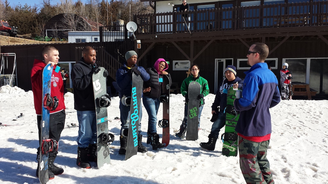 Junior enlisted service members from Offutt Air Force Base, Neb. receive instruction during a spiritual resiliency seminar at Mt. Crescent Ski Area in Crescent, Iowa. The trip was sponsored by “The Connection,” an Offutt program that provides fellowship and professional development to Offutt’s junior enlisted service members. (Courtesy photo)
